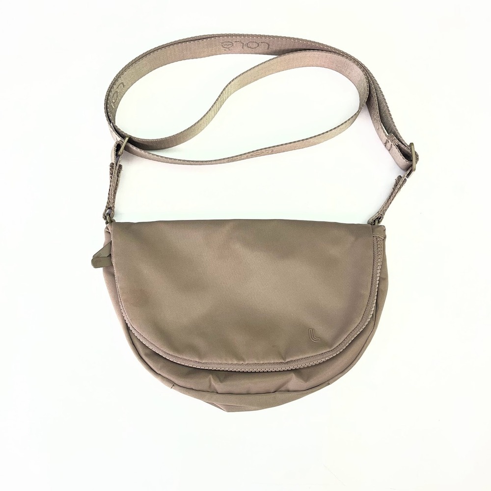 Lole Women Taupe Brown Nylon Half Moon Crossbody Messenger Bag Adjustable Strap